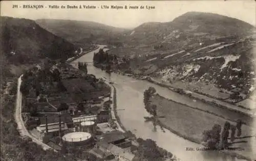 Ak Besançon Doubs, Vallee du Doubs a Velotte, L'Ile Maipas, route de Lyon