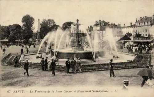 Ak Nancy Meurthe et Moselle, Fontaine de la Place Carnot, Monument Sadi-Carnot