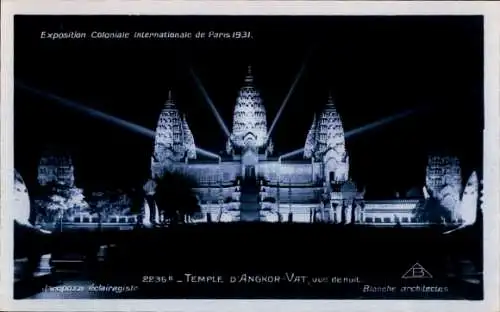 Ak Paris, Exposition 1931, Temple D'Angkor Vat, Nuit