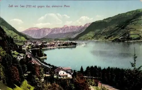 Ak Zell am See in Salzburg, Panorama gegen das steinerne Meer