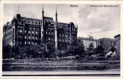 Ak Szczecin Stettin Pommern, Rathaus mit Manzelbrunnen