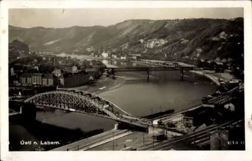 Ak Ústí nad Labem Aussig an der Elbe, Teilansicht, Stadt, Brücken