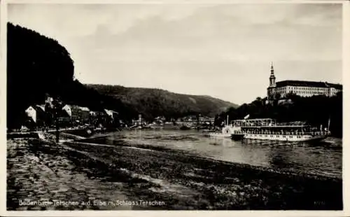 Ak Bodenbach Děčín Tetschen an der Elbe Region Aussig, Blick zum Schloss