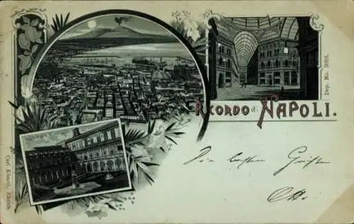 Mondschein Litho Napoli Neapel Campania, Stadt bei Nacht, Halle