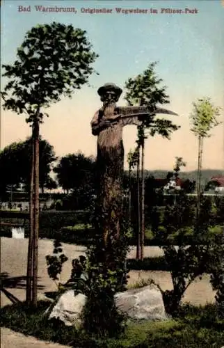 Ak Cieplice Śląskie Zdrój Bad Warmbrunn Riesengebirge Schlesien, Wegweiser im Füllner Park