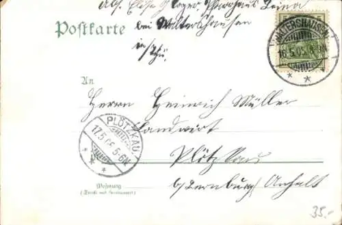 Litho Leina Georgenthal in Thüringen, Kirche, Gasthof zum Thüringer Hof