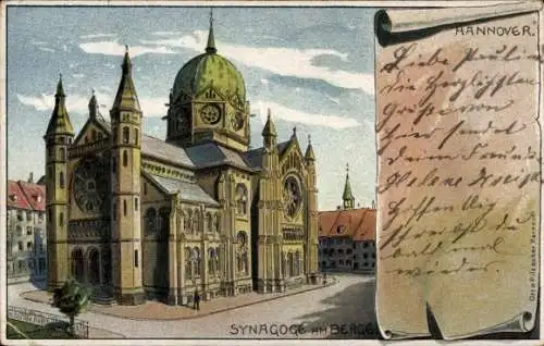 Judaike Litho Hannover in Niedersachsen, Synagoge am Berge