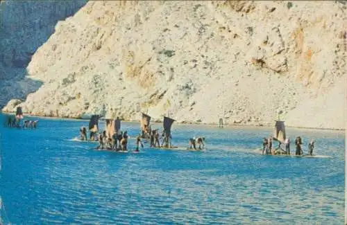 Sammelbild Karl May, Filmszene Winnetou III, Unter Geiern, Nr. 172 Flöße der Desperados, Rio Pecos