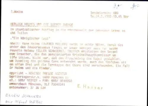 Ak Schauspielerin Ellen Schwiers, Schauspieler Alfred Müller, Filmszene, Autogramm