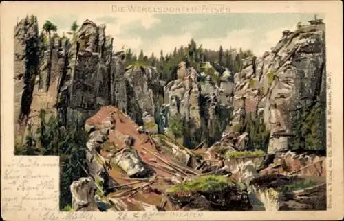 Künstler Litho Pippich, K., Teplice nad Metují Wekelsdorf Královéhradecký kraj, Felsen, Amphitheater