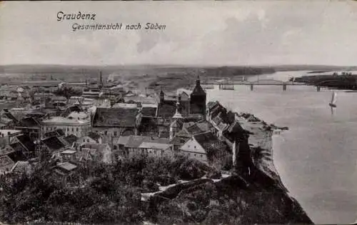 Ak Grudziądz Graudenz Westpreußen, Gesamtansicht nach Süden
