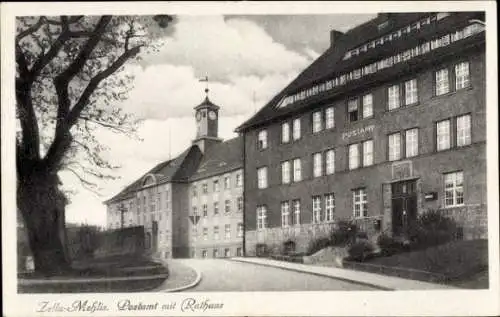 Ak Zella Mehlis im Thüringer Wald, Postamt mit Rathaus