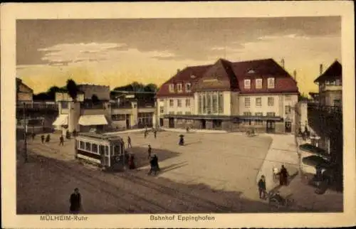 Ak Eppinghofen Mülheim an der Ruhr, Bahnhof, Straßenseite, Straßenbahn