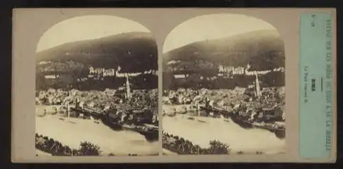 Stereo Foto Heidelberg, Gesamtansicht auf die Stadt, Neckar mit Karl-Theodor-Brücke / Alte Brücke