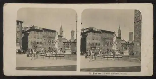 Stereo Foto Italien Firenze Florenz, Piazza Palazzo mit Neptunbrunnen