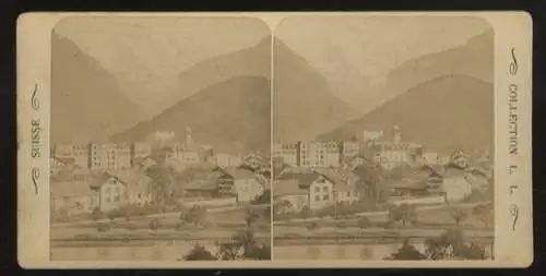 Stereo Foto Interlaken, Kanton Bern, Gesamtansicht mit Bergpanorama