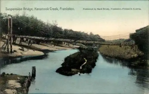 Ak Frankston Victoria Australien, Hängebrücke, Kananook-Creek