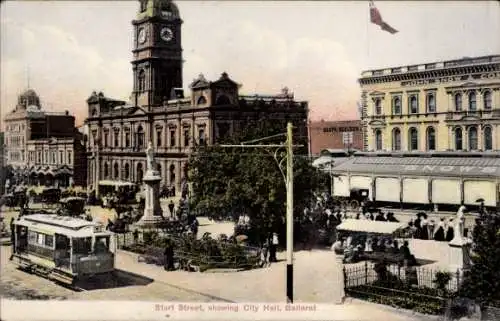 Ak Ballarat Victoria Australien, Sturt-Street, Rathaus