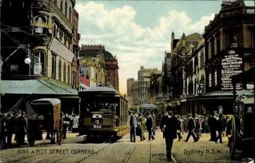 Ak Sydney Australien, King- und Pitt-Street Corners