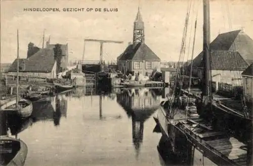 Ak Hindeloopen Hylpen Hindeloope Friesland Niederlande, Blick auf die Schleuse