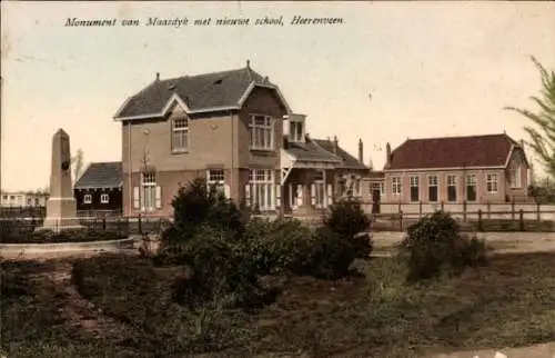 Ak Heerenveen Friesland Niederlande, Denkmal von Maasdyk, Neue Schule