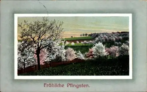 Passepartout Ak Glückwunsch Pfingsten, Landschaft