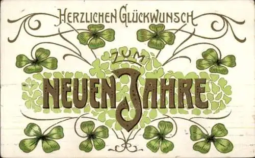 Präge Ak Glückwunsch Neujahr, Kleeblätter