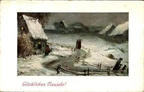 Künstler Ak Glückwunsch Weihnachten, Winterlandschaft, Häuser