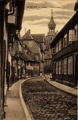 Ak Goslar am Harz, Peterstraße, Turm, Fachwerkhäuser