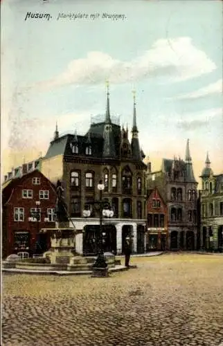 Ak Husum in Nordfriesland, Marktplatz, Brunnen