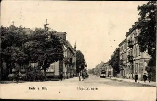 Ak Kehl am Rhein, Hauptstraße, Straßenbahn