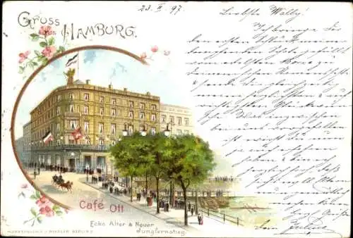 Litho Hamburg Mitte Neustadt, Café Ott, Ecke Alter und Neuer Jungfernstieg