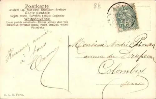 Präge Ak Glückwunsch Neujahr 1907, Veilchen, Hufeisen, Glücksklee