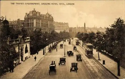 Ak London City England, Thames Embankment, Hotel Cecil