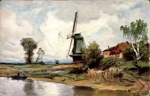 Künstler Ak Landschaft mit Windmühle