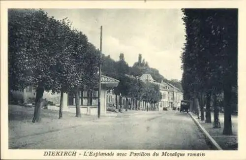 Ak Diekirch Luxemburg, Esplanade avec Pavillon du Mosaique romain