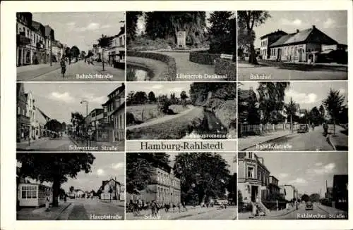 Ak Hamburg Wandsbek Rahlstedt, Bahnhofstraße, Liliencron-Denkmal, Bahnhof, Schweriner Straße