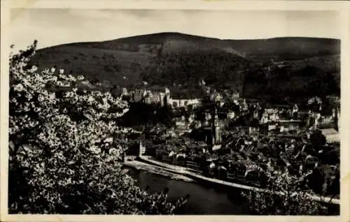 Ak Heidelberg am Neckar, Teilansicht, Blick vom Philosophenweg, Blütezeit