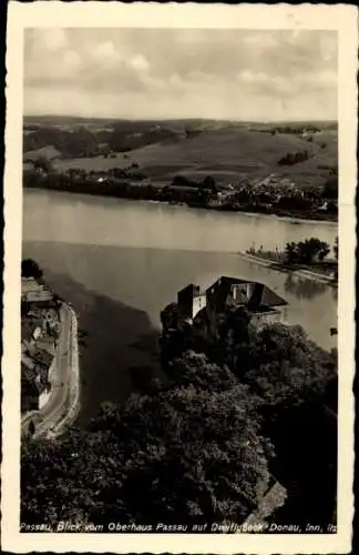 Ak Passau in Niederbayern, Blick vom Oberhaus auf Dreiflusseck