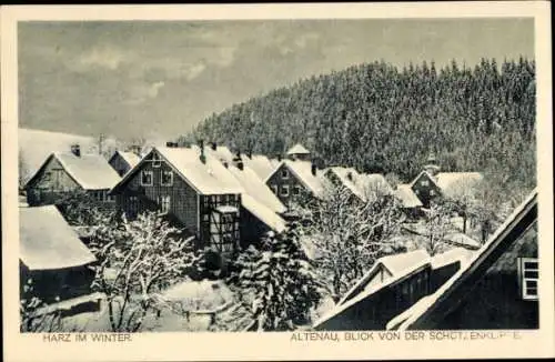 Ak Altenau Clausthal Zellerfeld im Oberharz, Blick von der Schützenklippe, Winter