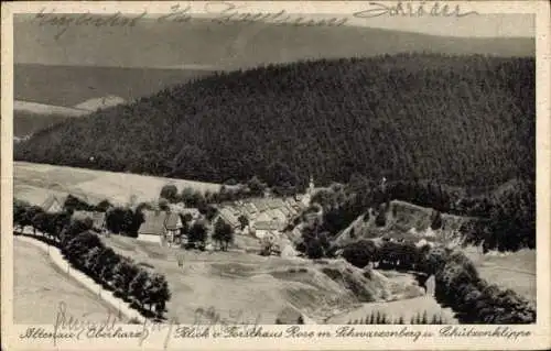 Ak Altenau Clausthal Zellerfeld im Oberharz, Blick von Forsthaus Rose, Schwarzenberg, Schützenklippe