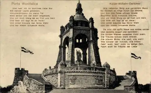 Ak Porta Westfalica an der Weser, Kaiser Wilhelm-Denkmal, Wittekindsberg, Weserlied