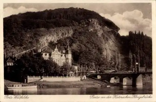 Ak Porta Westfalica an der Weser, Historische Hängebrücke