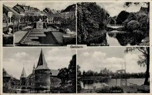 Ak Geldern am Niederrhein, Schloss Haag, Freibad, Ehrenmal, Niers