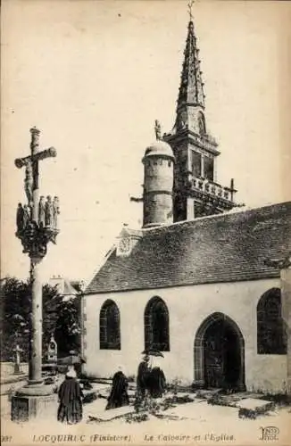 Ak Locquirec Finistère, Kalvarienberg, Kirche