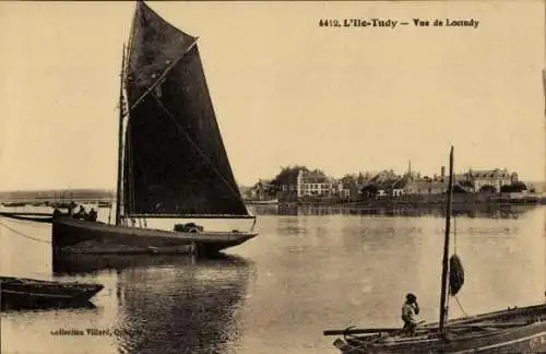 Ak Ile Tudy Finistère, Blick auf Loctudy, Boot