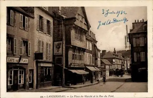 Ak Landerneau Finistère, Place du Marché, Rue du Pont