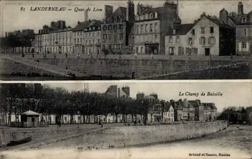 Ak Landerneau Finistère, Quai de Leon, Schlachtfeld