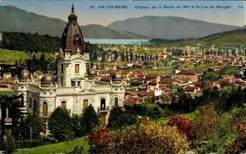 Ak Aix les Bains Savoie, Château de la Roche du Roi und Lac du Bourget