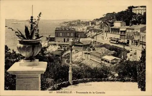 Ak Marseille Bouches du Rhône, Promenade de la Corniche